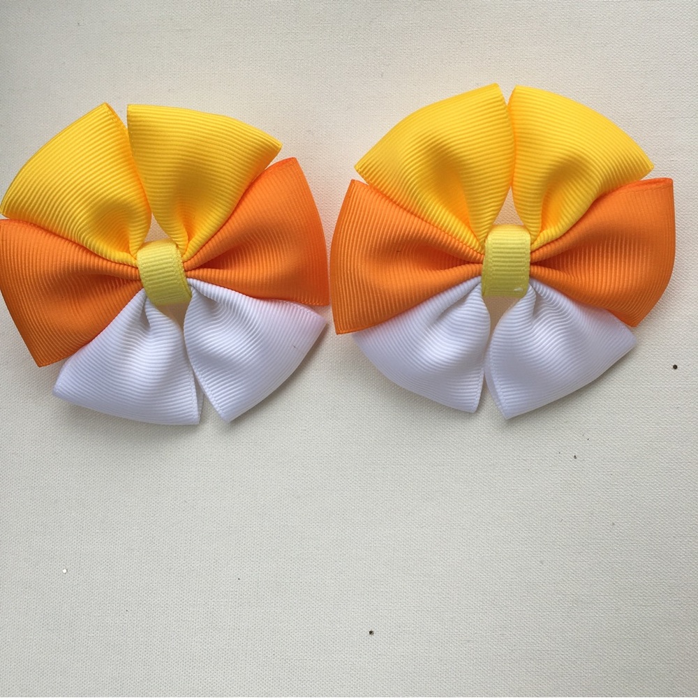 2 Pcs Grosgrain Ponytail Candy Corn Hair bows handmade